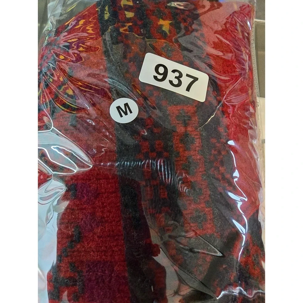 Woolrich Women's Geometric Pattern Jacket Red Blue‎ Yellow Suede Trim Size M